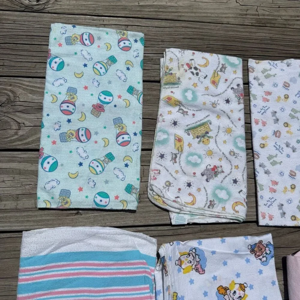 Vintage Baby Blanket Lot 11 Receiving Swaddle Crib Blanket Nursery Mixed Prints